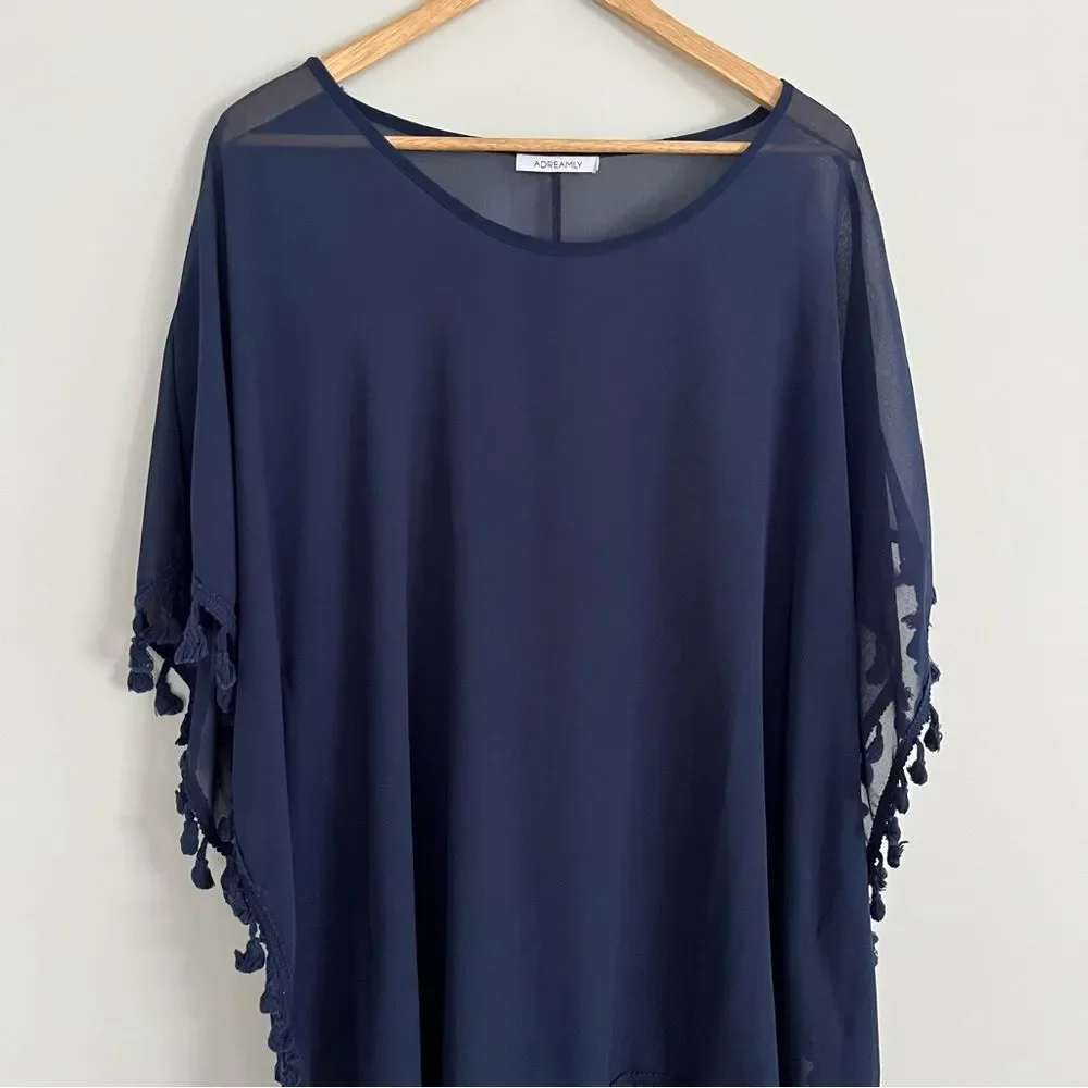 Amazon Navy Blue Swim Cover-Up with Tassels, One Size